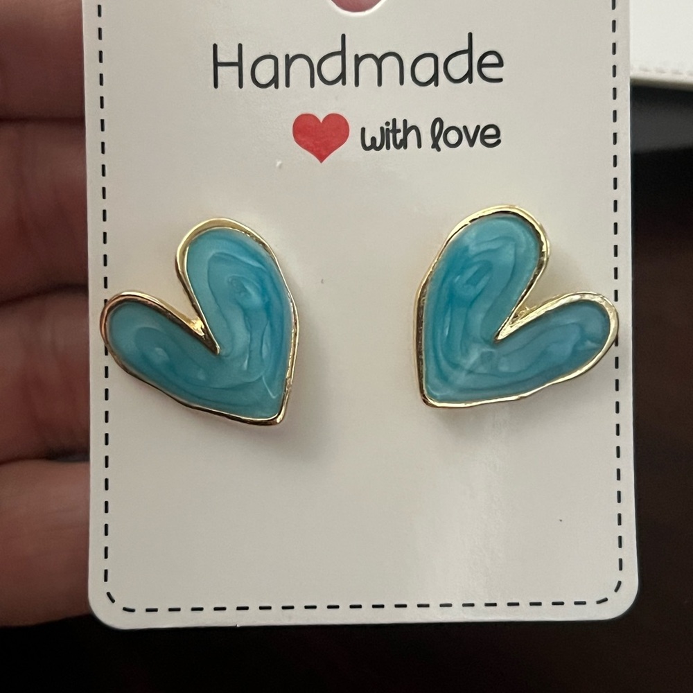 Handmade Blue Heart Earrings